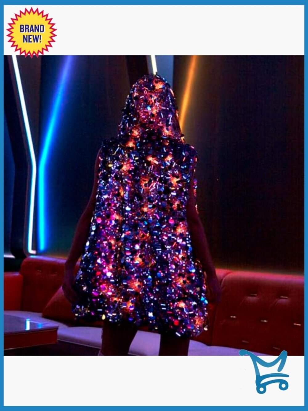 Sequined LED Light Up Vest Hooded Rave Festival Jacket Multicolor Glow - Picture 3 of 7